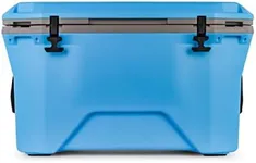 Camco Currituck Cyan Blue and Gray 30 Quart Cooler - Rugged Exterior Made for Camping, Hunting, Fishing and Tailgating - Comes with Cooler Basket (51712)