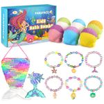 Panspace Bath Bombs for Kids with Surprise Inside, 6 PCS Natural Organic Bath Bombs for Girls & Toddlers Aged 3-12, Kids Bath Bombs Gift Set with Mermaid Bracelets Hair Clip for Birthday Christmas