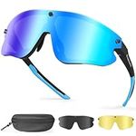 Odoland Polarized Magnetic Sports Sunglasses, Black Frame Plated Blue Lense, Replaceable Grey Lense and Night Vision Lense for Men Women Adult for Riding Driving Fishing