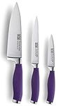 Taylors Eye Witness Syracuse Kitchen Knife 3pce Set - Paring 8cm/3.5”, Chefs 15cm/6” & Cooks All Purpose 13cm/5” Cutting Edge. Ultra Fine, Razor Sharp Blade. Soft Textured Grip Purple Colour Handle