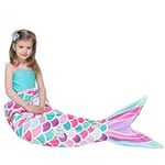 WERNNSAI Mermaid Tail Blanket - Mermaid Wearable Blankets for Kids Girls All Seasons Soft Flannel Mermaid Snuggle Blanket（Pink）