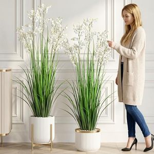 Ttranewsoo Green Onions Home Decor Fake Plants Lily of The Valley Snake Plant Home DéCor Accents Artificial Grass Room Decor Artificial Plants Indoor Artificial Grass 47“ (2PCS ) White