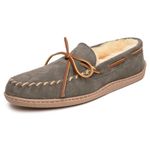 Minnetonka Men's Sheepskin Hardsole Pile-Lined Moccasin Slippers 14 M Grey