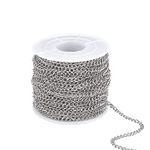 PH PandaHall 82fts(25m) Stainless Steel Chains for Jewellery Making, 4mm Necklace Crafting Chains Soldered Curb Chains Twisted Chains for Necklace Bracelet Making Men Women