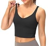 Dragon Fit Sports Bra for Women Longline Padded Yoga Bra Medium Impact Crop Tank Tops for Workout,Fitness,Running (Medium, Black)