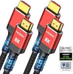 Highwings 8K 10K HDMI 2.1 Cable 6.6FT/2M 2-Pack, Certified Ultra High Speed HDMI Cable Braided Cord-4K@120Hz 8K@60Hz, DTS:X, HDCP 2.2 & 2.3, HDR 10 Compatible with Roku TV/PS5/HDTV/Blu-ray