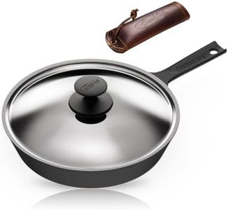 COOKLIFE 10 Inch Smooth & Light Cast Iron Skillets with Stainless Steel Lid and Handle Cover - Pre-Seasoned Cast Iron Pan - Easy to Clean Polished Cast Iron Frying Pan Use in the Oven, on the Stove