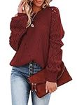 CHICZONE Women Plus Size Sweater Long Sleeve Fall Winter Crew Neck Crochet Knit Pullover Sweaters Ladies Solid Work Trendy Cute Jumpers Tops Red XX-Large