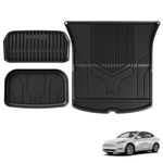 3W Boot Liners for Tesla Model Y 2021 2022 2023 2024,TPE All Weather Custom 3PCS Boot Car Mats set Frunk Trunk Mat +Boot Mat+Low Boot Mat,Waterproof,Anti-Slip,Easy to Clean