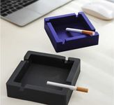 Ashtray, Silicone Ash Tray with 4 Cigarette Rests. Ashtrays for Outdoor & Indoor. Unbreakable, Burn-resistant, Flexible, Non-slip Outdoor & Indoor Ashtray (2-Pack Black+Blue)