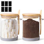 ComSaf 19oz Glass Jars with Bamboo Lids & Spoons Set of 2, Overnight Oats Containers with Lids, Sugar Coffee Containers Salt Spice Jars, Glass Jar with Spoon for Candy, Tea, Brown Sugar, Nuts