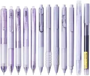 Purple Gel Pen Set Pack of 12,Cute 0.5 mm Fine Tip Retractable Black Ink Pens with 1Pack Dual-Tip Highlighter for Writing, School Office Suppiles (Purple)