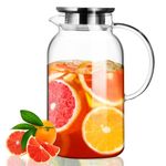 PARACITY Glass Pitcher with Lid, 18/8 Stainless Steel, Glass Pitcher with Handle for for Juice, Milk, Beverage, Cold Water & Iced Tea,64 OZ(1800ML)