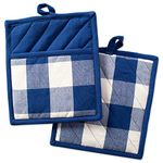 DII Cotton Buffalo Check Plaid Pot Holders with pocket, 9 x 8" Set of 2, Heat Resistant Poacket Mitts for Home Kitchen Cooking and Baking, Perfect for Mother's day, Holidays, Hostee and Housewarming Gift-Navy Blue