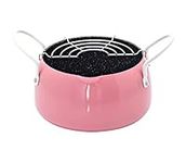 LUOYAO Deep Fryer, Japanese Tempura Small Deep Fryer, with Oil Drip Rack, Non-Stick Coating Deep Fryers, for Tempura Chips, French Fries, Fish and Chicken Non-stick Deep Fryer Pot -Pink