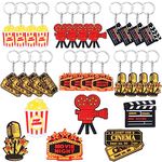 24PCS Movie Night Keychains, Movie Night Party Favors Include Clapboard Microphone Ticket Popcorn Microphone Projector Keychains for Hollywood Party Decorations Oscar Party Supplies Classroom Rewards