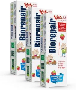 Biorepair ® - Pasta de dientes para niños, 0-6 años, pasta de dientes para niños sin flúor, sabor a frutas, anticaries, para encías sanas, 3 unidades x 50 ml