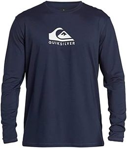 Quiksilver Men's Standard Solid Streak Long Sleeve Rashguard UPF 50 Sun Protection Surf Shirt, Navy Blazer, Medium