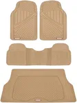 Motor Trend FlexTough Performance All Weather Rubber Car Floor Mats with Cargo Liner - Full Set Front & Rear Floor Mats for Cars Truck SUV, Automotive Floor Mats (Beige)