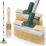 7" Decking Paint Brush Set with 60" Long Handle – 2Pcs Large Deck Brush + 1Pcs Small Brush, Deck Stain Applicator for Outdoor Wood Floor, Fence, Wall, Furniture