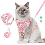 VavoPaw Cat Harness and Leash Set for Walking, Adjustable Kitten Vest Harness with Reflective Strip Breathable Mesh, Escape Proof Soft Pet Safety Vest for Cats, Kittens, Puppies, M, Pink