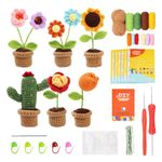 PATPAT® DIY Crochet Art Material Kit 6Pcs Mini Flower Pot DIY Crochet Art Kit Starter Friendly DIY Crochet Art Material Kit Gift DIY Crochet Kit Home Decor DIY Desk Ornament Car Ornament