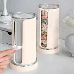 ZEAYEA 2 Pack Scrunchie Holder with Double Barrel Design, Rotating Dust-Proof Hair Tie Organizer Stand for Hair Accessories, Jewelry, Makeup, Plastic Portable Bathroom Travel Organizer, Cream