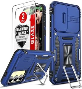 LeYi for Samsung Galaxy S24 FE Case: Samsung S24 FE Case with [2 Packs] Tempered Glass Screen Protector & Magnetic 360°Rotatable Kickstand, Dual Layer Protective para Cellphone S24FE case, Navy Blue