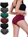 TIICHOO Underwear Women Pack Soft Cotton Mid/Low Rise Women's Panties 6 Pack (X-Large, 2 Black/2 Grey/1 Burgundy/1 Green)