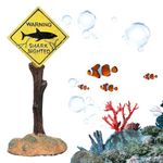 Qpets® Aquarium Decoration Vintage Warning Sign Creative Yellow Resin 'Warning, Shark Sighted ' Sign Playful LandscapeOrnaments Small Fish Tank Decoration - 6x5x12.5CM