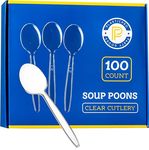 Plasticpro Disposable Clear Plastic Cutlery Disposable utensils Heavyweight 100 Count (Soup Spoons)