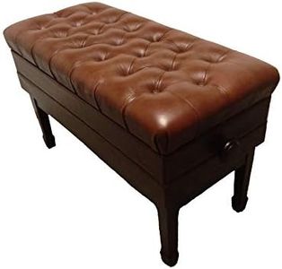 CPS Imports Genuine Leather Adjustable Duet Size Artist Concert Piano Bench Stool in Walnut Satin with Music Storage