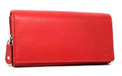 STARHIDE Ladies RFID Long Clutch Wallet Soft Genuine Leather Flap Over Women Purse Credit Cardholder, ID Money & Coin Organizer 5510 (Red)