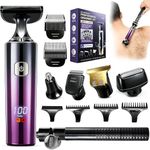 Back Shaver for Men, LED Display, 5 in 1 Mens Back Shaver Rechargeable with Long Handle, Safety Lock, IPX7, Multi-Functional Back Trimmer for Men,(Purple)