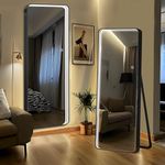 soges Full Length Mirror with Led Lights, Rectangle Mirror Floor Standing Mirror, Floor/Wall Mounted Full Lenghth Mirror with Bracket, 10MSLFDM01-H-NA (Black-Led)