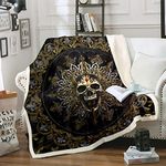 Loussiesd Skull Mandala Throw Blanket Boys Mans Adults Boho Exotic Fleece Blankets Bohemian Tribe Sherpa Blanket Vintage Floral Print Plush Blanketsfor Couch Bed Sofa Fuzzy Blanket Baby 30"x40"