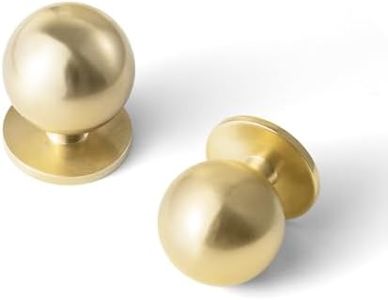 Yanxia Solid Brass Cabinet Knob, Unlacquered Brass Dresser Handle Round Ball Drawer Pull for Kitchen and Vanity, Ser of 6, 1 1/8 Inch Diameter