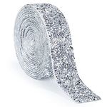 3 Yards Self Adhesive Crystal Rhinestone Ribbon, 30mm Wide Self-Adhesive Ribbon Glitter Resin Diamond Strips Tape Bling Stickers for DIY Crafts, Mirror, Kitchen, Home Decoration (Silver)