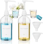 Oylik Glass Mouthwash Dispenser with Cup Holder, Mouthwash Dispenser for Bathroom 17oz Refillable Clear Mouthwash Container Pump with Funnel & Label -2 Pack