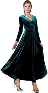 Urban CoCo Women Velvet Long Sleeve V-Neck Wrap Stretchy Long Dress (XL, Lyons Blue)