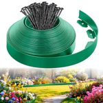 HASTHIP® 32.8ft Garden Edging Border, 2 Inch Width Green Landscape Edging Border, with 30Pcs Nails, Cut-to-fit Landscape Border, UV Resistant Garden Trim Fence for Outlining Flower Bed