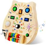 RCPLAGA Busy Board,Montessori Wooden Sensory Toy with LED Light Switches, Music, Toddler Light Switch Activity Travel Toys for 1 2 3 Year Old Boys Girls Toddler Toys Gifts