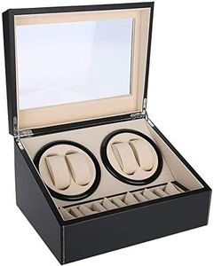 Luxury Remontoir Montre Automatique 4 + 6, Boitier Remontoir Montre Rotate Watch Winders Boîte à Bijoux de Rangement en Cuir PU avec Moteur Silencieux noir 31 x 24 x 18 cm