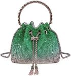 Sweetovo Bling Crystal Rhinestone Purse for Women Sparkly Clutch Handbag Crossbody Bag for Evening Wedding Party Prom, Gradient Green