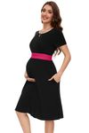 Smallshow Women's Short Sleeve Maternity Dress Patchwork Pregnancy Clothes Summer,Black-Rose,M