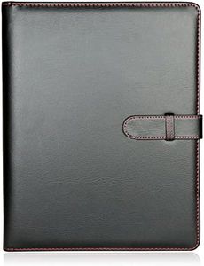 H&S A4 Portfolio Folder with Ring Binder Mechanism - Faux Leather Business Padfolio - Black Conference Organizer with 40 Plastic Pockets