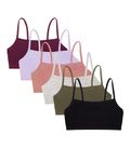Fruit of The Loom Women's Spaghetti Strap Cotton Pullover Sports Bra Value Pack, Black/Heather Grey/Olive/Purple/Lilac/Dusk, 36