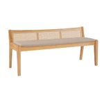 Powell Kasi Natural Low Back Cane Bench with Beige Upholstered Seat