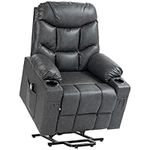 HOMCOM Power Lift Chair, PU Leather Upholstered Electric Recliner Chair for Elderly with Quick Assembly, Remote Control, Cup Holders, Side Pockets, Grey