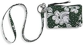 Vera Bradley Collegiate Zip Id Case and Lanyard Combo (Multiple Teams Available) Keyring, Michigan State University Dark Green/White Rain Garden - Recycled Cotton, One Size